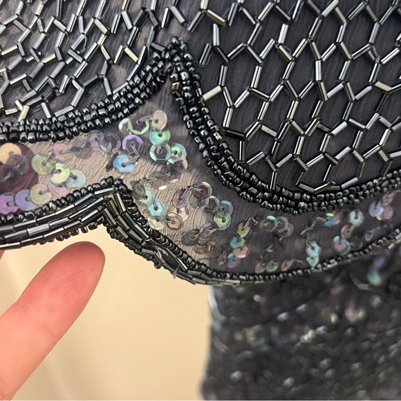 Vintage Brilliante by J.A. Silk Beaded Sequin Steel Blue Formal Dress Size Large - Picture 8 of 9